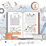 An open book with graphs and money on it.